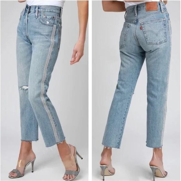 Levi’s Premium 501 High Rize Straight Leg Cropped Diamond In The Rough Size 27 - Picture 1 of 14